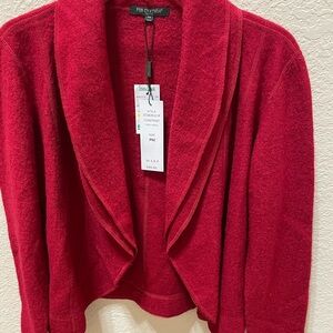 For Cynthia Vibrant Red Open-Front Shawl Collar Cardigan